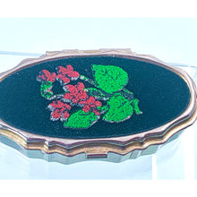 Load image into Gallery viewer, Vintage Oval Pill Box with Velveteen Floral Motif Lid
