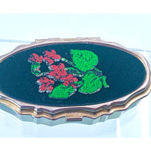 Load image into Gallery viewer, Vintage Oval Pill Box with Velveteen Floral Motif Lid