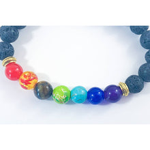 Load image into Gallery viewer, 7 Chakra Natural Stone 8mm Bead Bracelet with Black Lava Stone Beads
