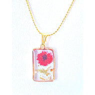 Beautiful Scarlet Red Real Dried Flower Framed Resin Pendant/ Necklace