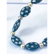 Ceramic Enamel Bracelet and Earrings Set - Black with Silver Polka Dots