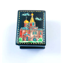 Load image into Gallery viewer, Small Black Lacquer Russian Folk Art Wooden Box - Size for Pills or Rings
