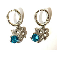 Load image into Gallery viewer, Cute Sterling Silver Mouse Dangle Earrings with Sparkly Blue Crystal

