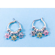 Pastel and Silver-Tone Flower Charm Earrings