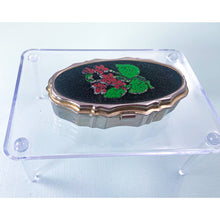 Load image into Gallery viewer, Vintage Oval Pill Box with Velveteen Floral Motif Lid