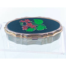 Load image into Gallery viewer, Vintage Oval Pill Box with Velveteen Floral Motif Lid