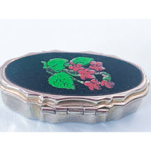 Load image into Gallery viewer, Vintage Oval Pill Box with Velveteen Floral Motif Lid
