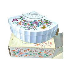 Load image into Gallery viewer, Avon Porcelain Trinket Box - Butterfly Fantasy Treasure Fan, 1980 - Original Box
