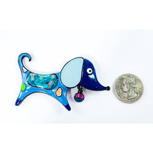 Load image into Gallery viewer, Super Cute Blue Dachshund Dog Pin with Dangling Dog Tag