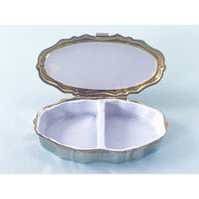 Load image into Gallery viewer, Vintage Oval Pill Box with Velveteen Floral Motif Lid
