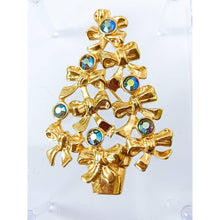 Load image into Gallery viewer, AVON 1992 Christmas Tree Brooch / Pin with Aurora Borealis Ornaments &amp; Ribbons
