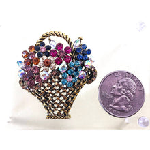Load image into Gallery viewer, Super Sparkly Basket Full of Flowers Brooch/ Pin, Multicolored Rhinestones - NEW
