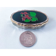 Load image into Gallery viewer, Vintage Oval Pill Box with Velveteen Floral Motif Lid