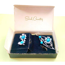 Load image into Gallery viewer, Sarah Coventry Blue Note Clip-on Earrings &amp; Brooch Set - In Original Box - 1967

