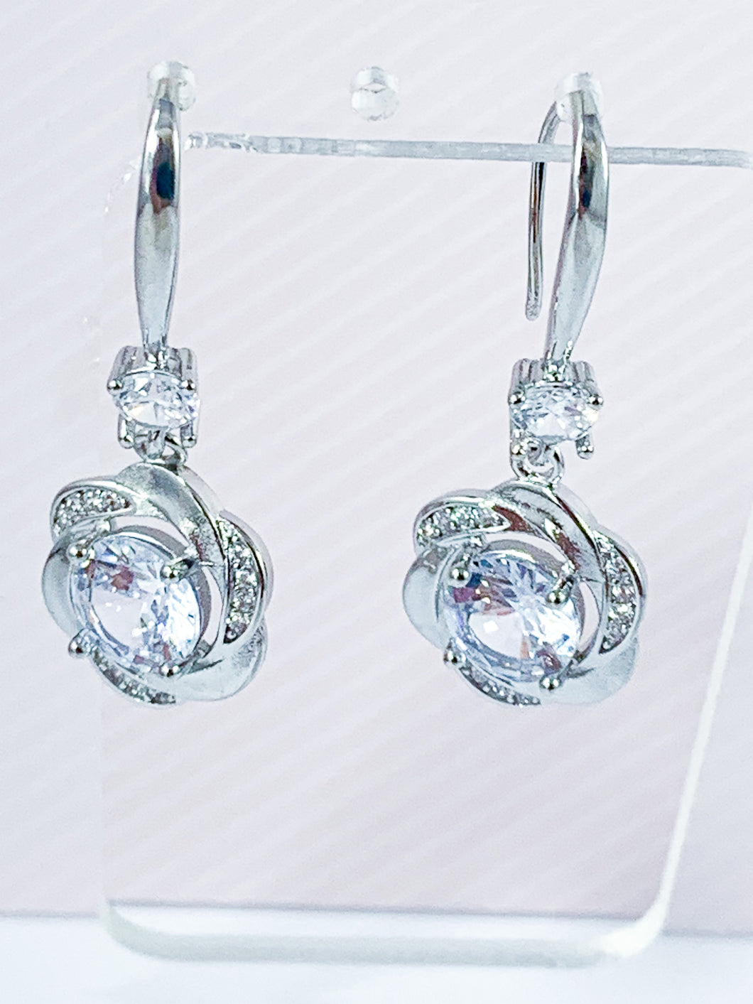 Clear Zircon Crystal Flower Dangle Earrings - Sterling Silver Plated, Hypoallergic
