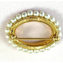Load image into Gallery viewer, Napier Faux Pearl Pin / Brooch - Gold-Tone Open Oval - Sweet and Petite!
