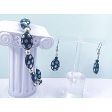 Load image into Gallery viewer, Ceramic Enamel Bracelet and Earrings Set - Black with Silver Polka Dots
