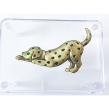 Load image into Gallery viewer, JJ / Jonette Spotted Puppy Dog Pin/ Brooch - Green Rhinestone Eye

