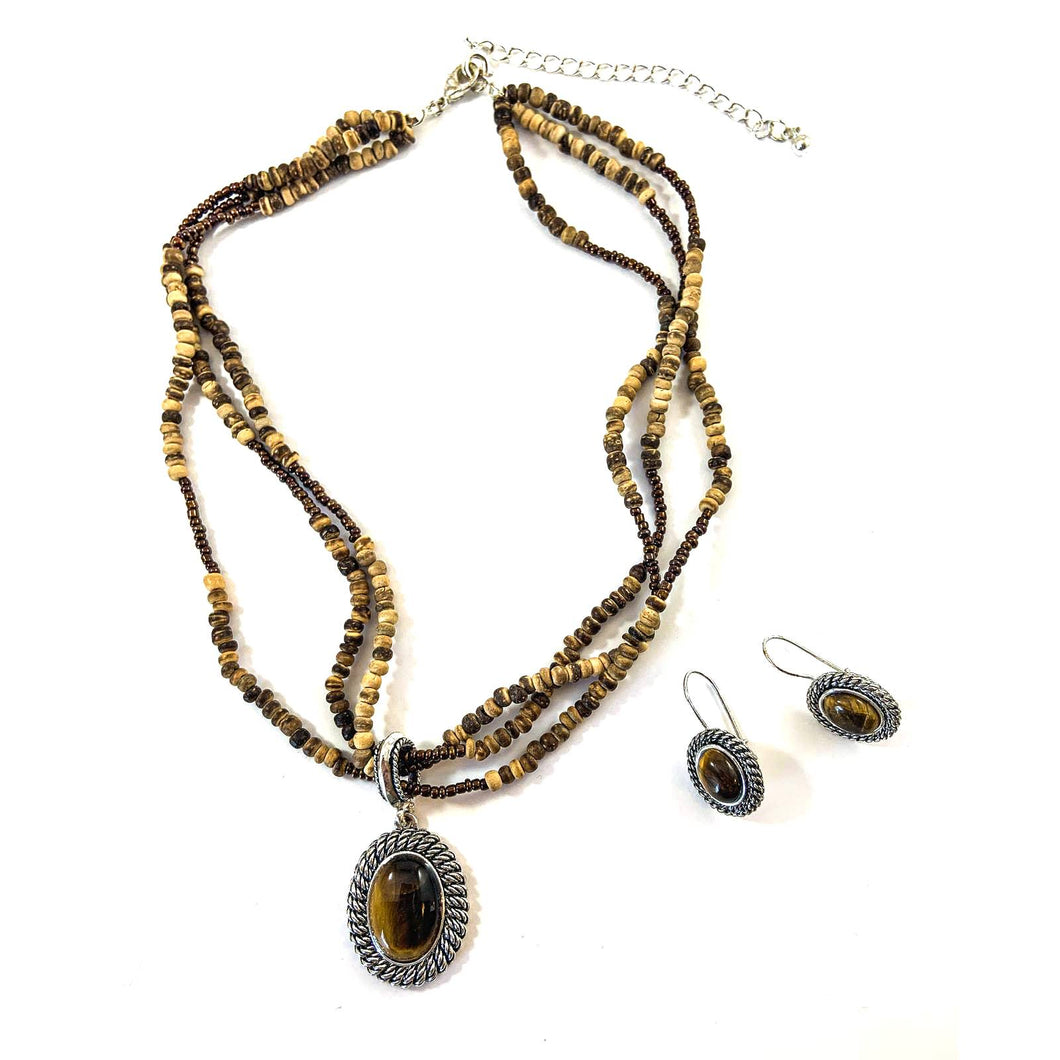 Avon Tiger’s Eye Jewelry Set - Pendant and Earrings