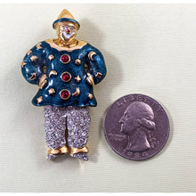 Load image into Gallery viewer, Neiman Marcus Enamel &amp; Crystal Articulated Clown Brooch - Original Tag
