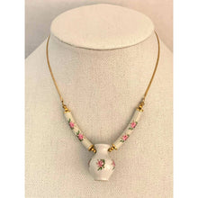 Load image into Gallery viewer, Unique Vintage Necklace with Miniature Ceramic Pottery Jug with Pink Roses
