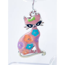 Load image into Gallery viewer, Pink Enamel Cat in Cat-eye Glasses Dangle Earrings - Super Cute!
