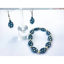 Load image into Gallery viewer, Ceramic Enamel Bracelet and Earrings Set - Black with Silver Polka Dots
