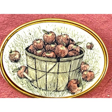 Load image into Gallery viewer, Oval Barlow Pin/ Brooch with Scrimshaw Style Basket of Apples
