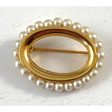 Load image into Gallery viewer, Napier Faux Pearl Pin / Brooch - Gold-Tone Open Oval - Sweet and Petite!
