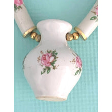 Load image into Gallery viewer, Unique Vintage Necklace with Miniature Ceramic Pottery Jug with Pink Roses
