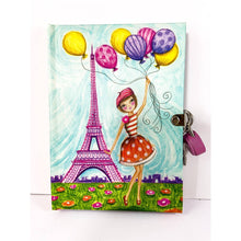 Load image into Gallery viewer, Diary/ Journal with Lock &amp; Keys - Parisian Girl with Balloons - Blank, New
