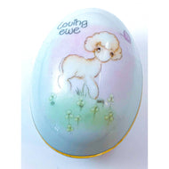 Vintage 1978 ENESCO Little Lamb Egg-Shaped Trinket Box - “Loving Ewe”
