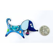 Load image into Gallery viewer, Super Cute Blue Dachshund Dog Pin with Dangling Dog Tag
