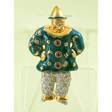 Load image into Gallery viewer, Neiman Marcus Enamel &amp; Crystal Articulated Clown Brooch - Original Tag
