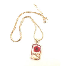 Load image into Gallery viewer, Beautiful Scarlet Red Real Dried Flower Framed Resin Pendant/ Necklace
