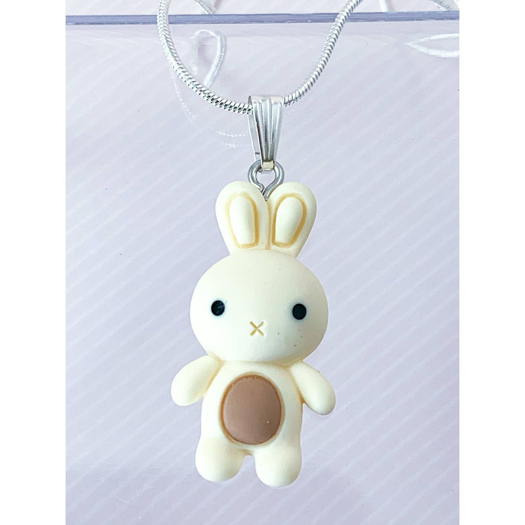 Sweet White Bunny Necklace/Pendant w/ Stainless Steel Chain - Easter/Spring Gift