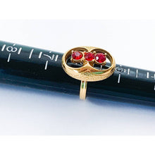 Load image into Gallery viewer, Sarah Coventry 1973 &quot;Fire Fly&quot; Gold-Tone Ring with Three Red Crystals - Size 6
