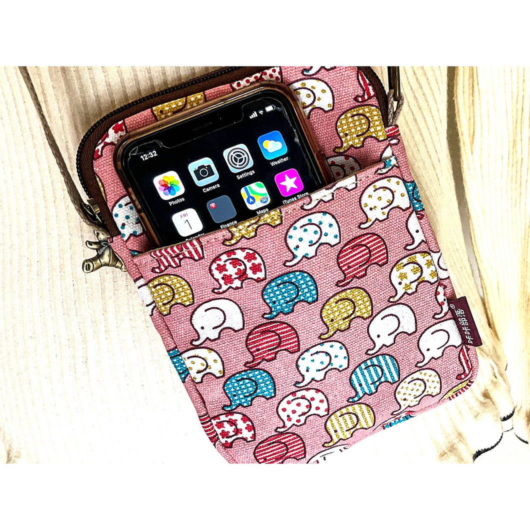 Fun Elephant Mini Canvas Crossbody Bag - Cute & Practical - Fits Most Phones