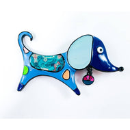 Super Cute Blue Dachshund Dog Pin with Dangling Dog Tag