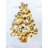 AVON 1992 Christmas Tree Brooch / Pin with Aurora Borealis Ornaments & Ribbons