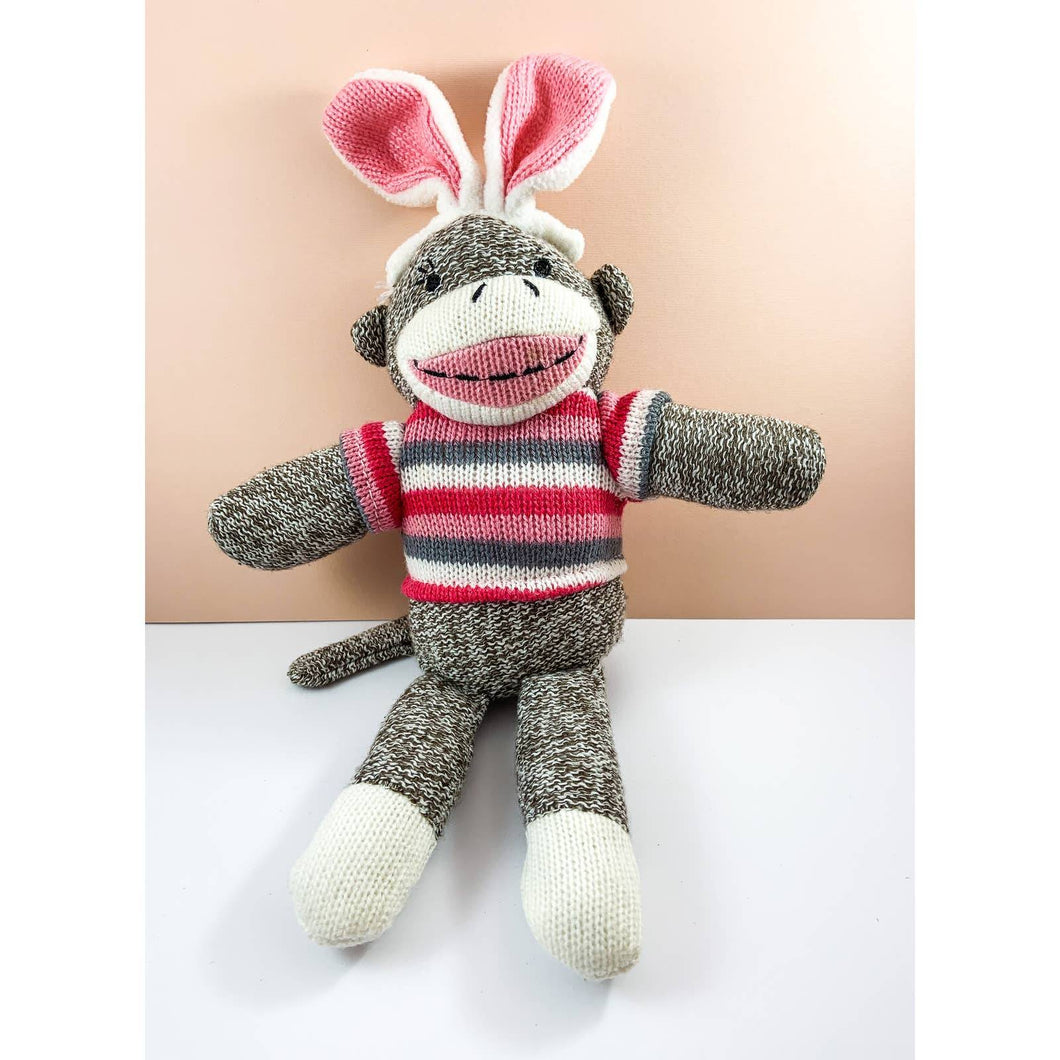 Dan Dee Sock Monkey with Bunny Ears - 12 Inches Tall Including Ears