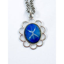 Load image into Gallery viewer, Delicate Simulated Blue-Star Sapphire Pendant in Silver-Tone Oval Setting
