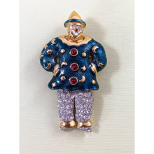 Load image into Gallery viewer, Neiman Marcus Enamel &amp; Crystal Articulated Clown Brooch - Original Tag
