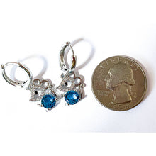 Load image into Gallery viewer, Cute Sterling Silver Mouse Dangle Earrings with Sparkly Blue Crystal
